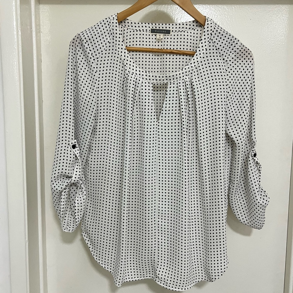 Pleione Black and White Polka Dot Blouse